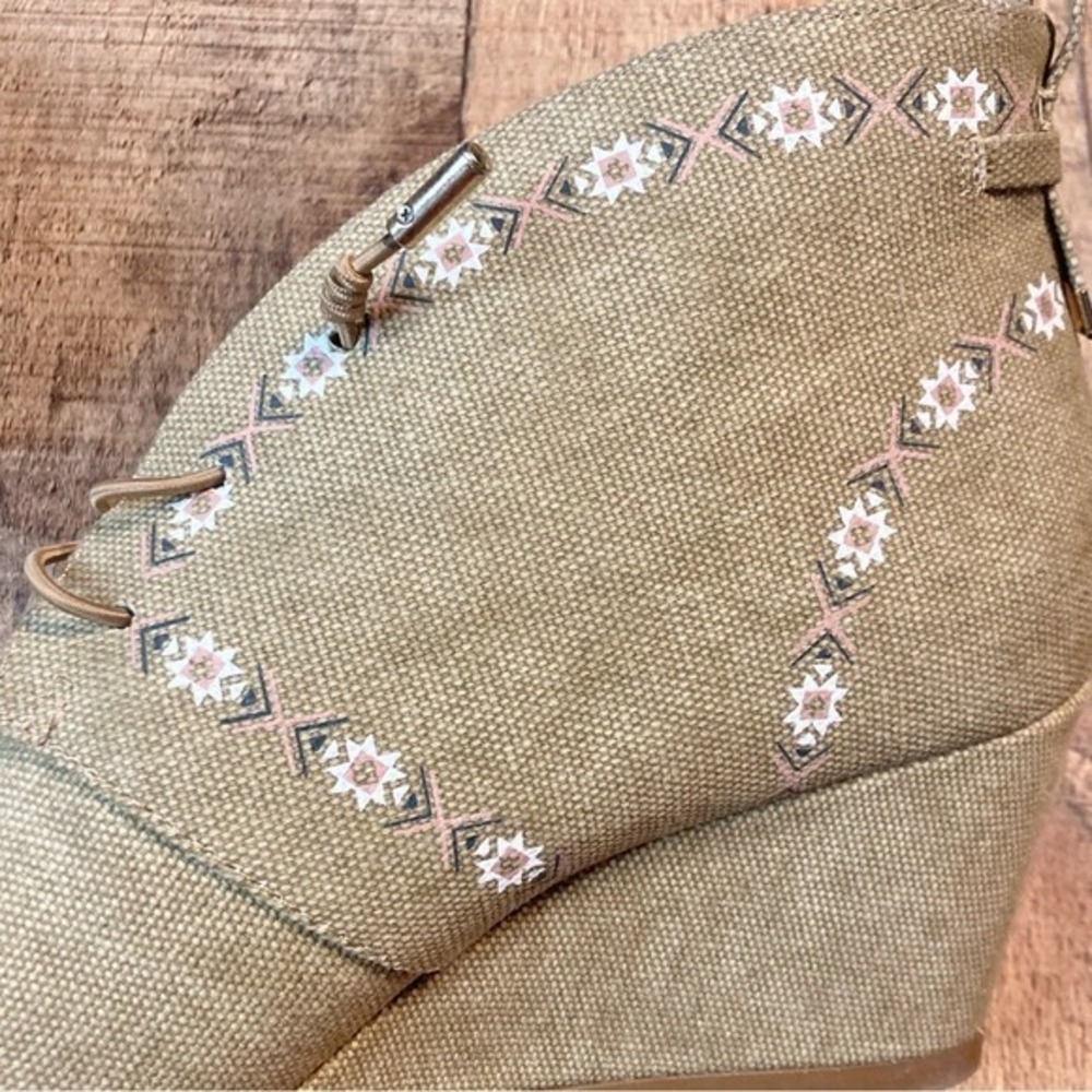 Sugar Wedge Booties Womens Size 8 Burlap Tribal Lace Up Western Southwestern - Picture 7 of 10
